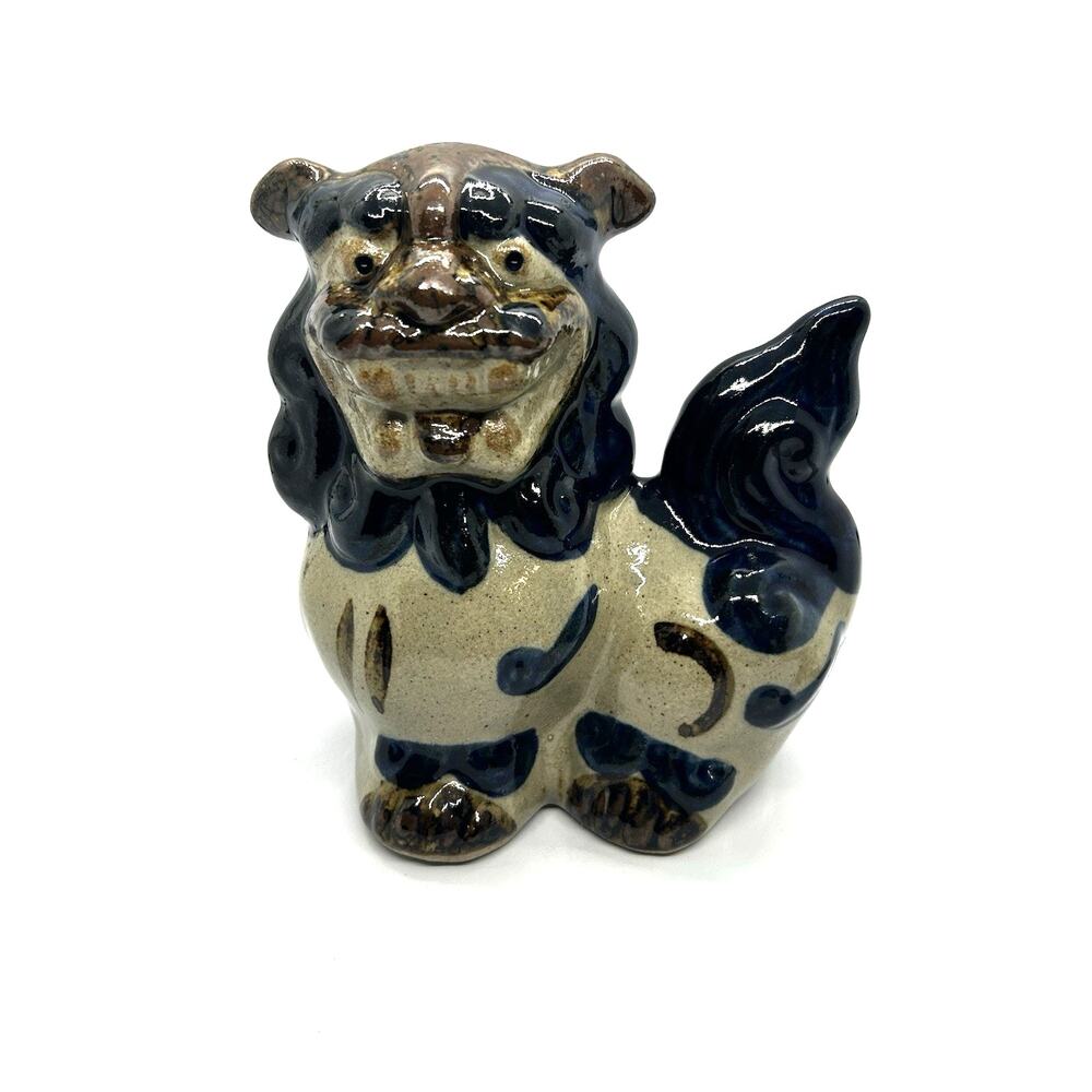 Vtg Japanese Okinawa Ryukyu Shisu Shishi Lions Foo Dogs Ceramic Bottle Pottery